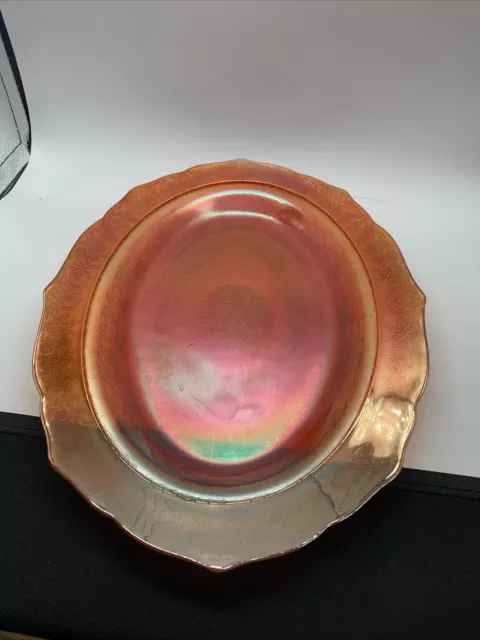 Carnival Glass Marigold Iridescent - Normandie Floral - Oval Serving Platter Vtg