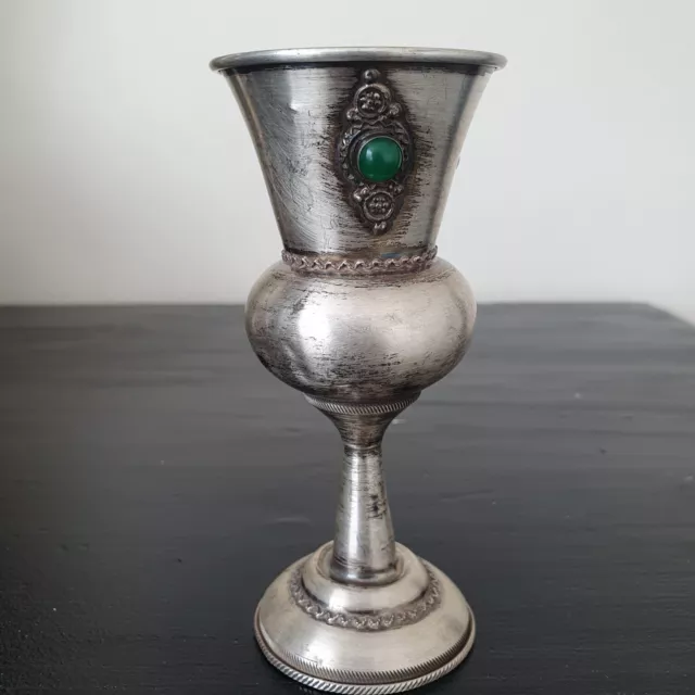 Kiddusch Becher Cup .925 Silber mit 3 natürliche Cabochon Steine. 13 x 5,5 cm 2