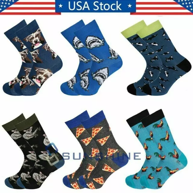 6Pairs Men's Novelty Crazy Combed Cotton Colorful Funny Casual Socks Packs 7-12