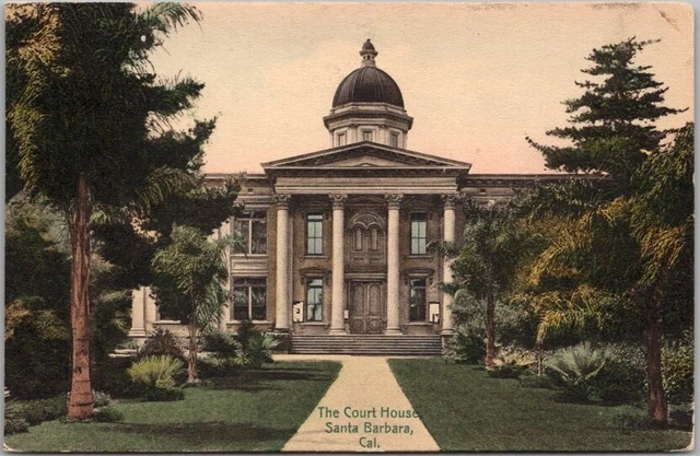 1910s SANTA BARBARA Calif Hand-Colored Postcard County Court House View / UNUSED