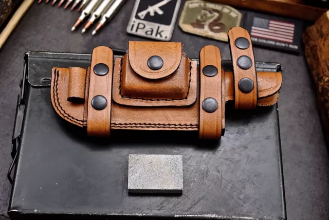 CFK HIGH QUALITY Handmade BROWN Leather Horizontal 6 INCH Knife Scout Sheath-Set 3