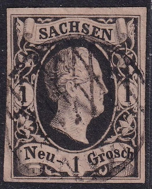 Sachsen MiNr  4 II a Vollgitterstempel vollrandig