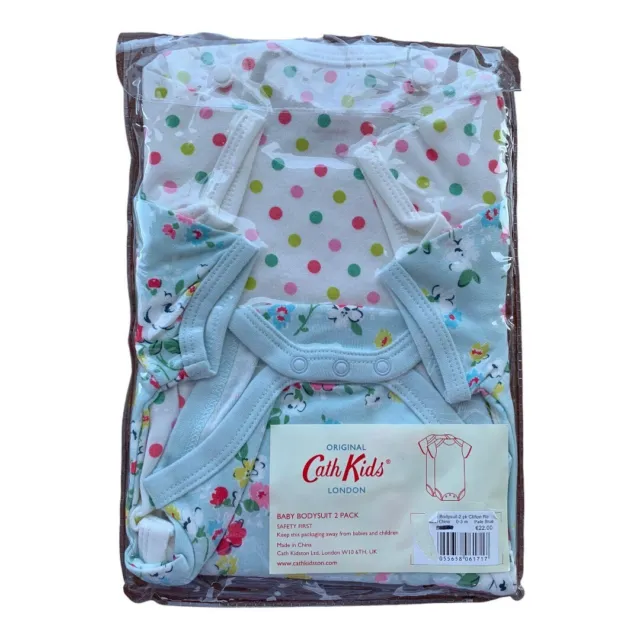 Cath Kidston Baby Girls Vests Bodysuits 0-3 Months Blue White Flower Polka NEW