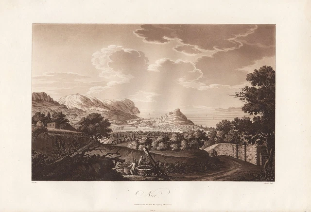 Nice Nizza Alpes-Maritimese Aquatint estampe Radierung Sepia Apostool 1795