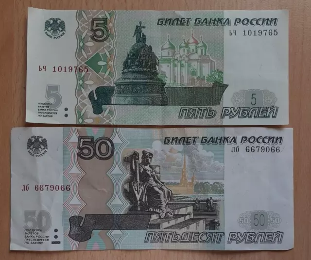 Russland Banknoten 5+50 Rubel 1997