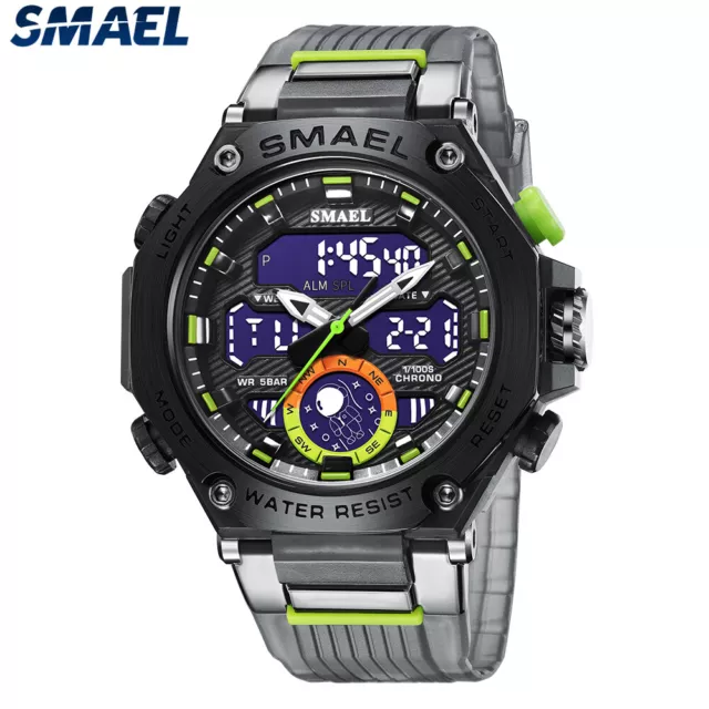 SMAEL Brand Men Digital LED Watch Dual Time Gold Watches Rubber Wristwatch Gifts