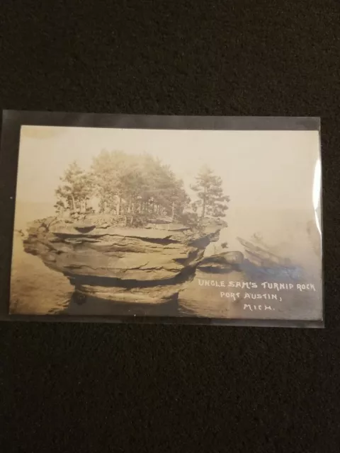 Port Austin Michigan Turnup Rock RPPC Vintage Postcard
