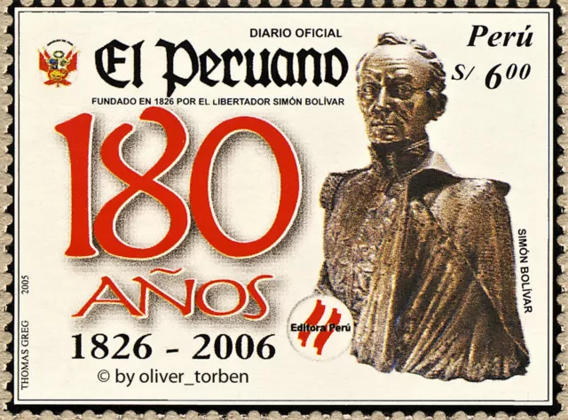 PERU 2107 ** 180 Jahre Amtsblatt El Peruano SIMON BOLIVAR Zeitung Presse SELTEN!