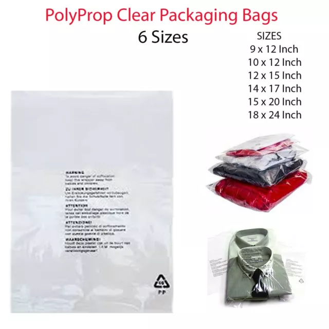 Clear Garment Cellophane Peel&Seal Packaging Opp Bags Warning Notice Cello Bag