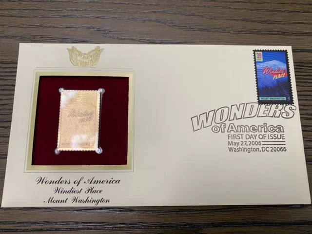 2006 Wonders America Windiest Place Mount Washington Replica Golden Cover Stamp