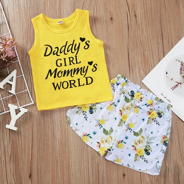Toddler Kids Baby Girls Outfits Clothes Daddy's Girl Vest Tops+Shorts Pants Set