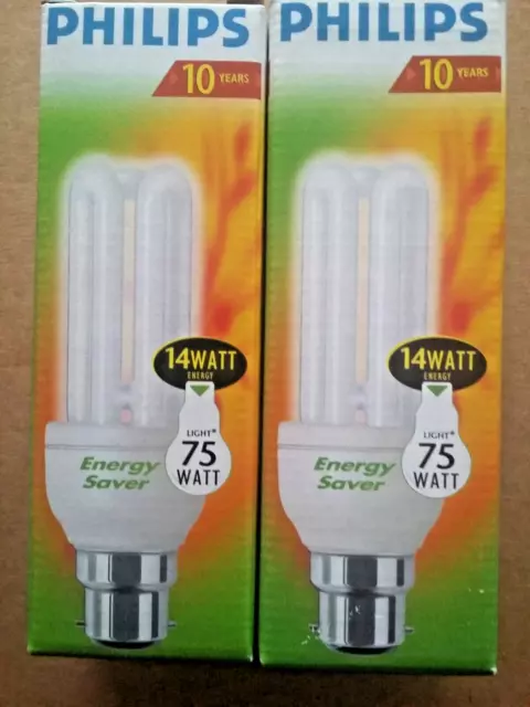 2 x Philips Genie Low Energy Stick Glühbirne Bajonett B22 BC 14 Watt = 75 Watt