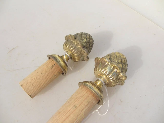 Vintage Brass Curtain Pole Rail Ends Finials Old Gilt Pinecone Acorn Pair