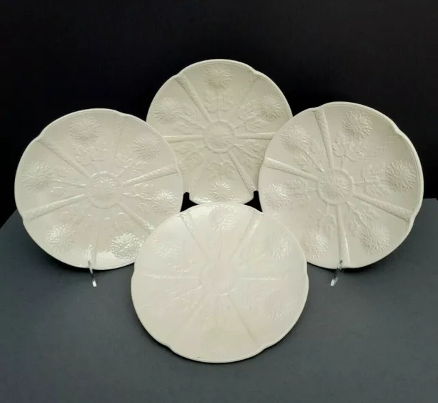 4 Wedgwood Creamware Chrysanthemum Plates Embossed Cream Ware Majolica Set 1930s