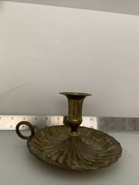 Vintage Brass Chamber Stick Candle Holder Farmhouse Handle Taper