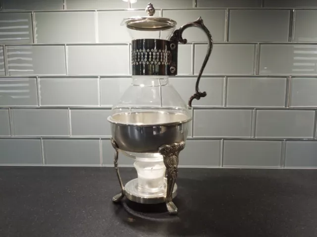 Vintage Sheridan Silver Plated and Glass Coffee Tea Carafe Pot With Warmer Stand