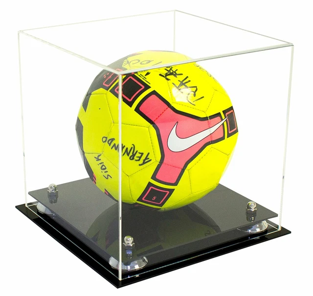 CLEAR ACRYLIC FULL Size Soccer Ball Display Case With Silver Risers 