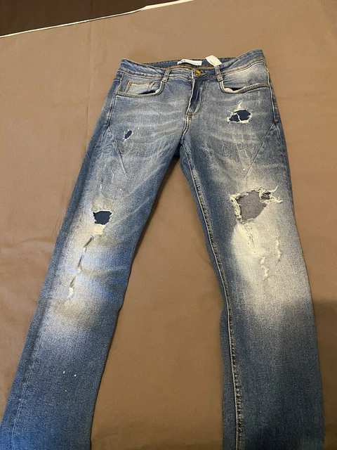 Jean Zara Man Skinny Détruit Bleu - Taille 32 - Neuf Avec étiquettes