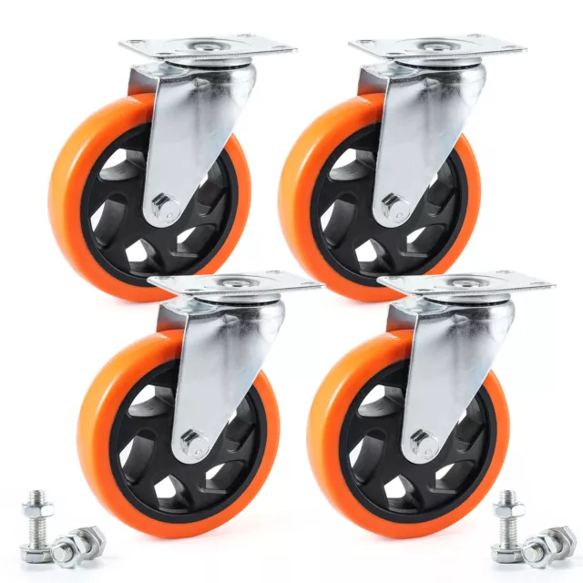 4X Heavy Duty 100/125mm Rubber Swivel Castor Wheels Furniture Trolley Caster Set