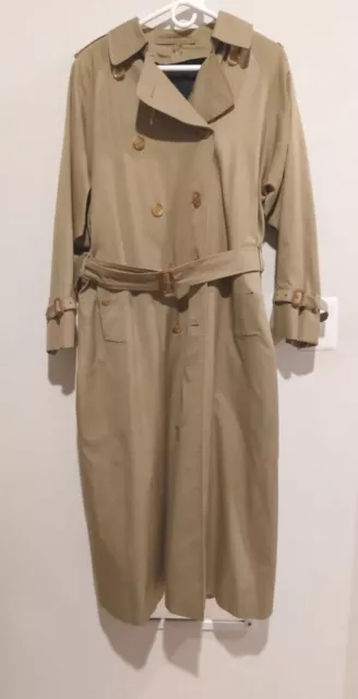 Vintage Burberry Tan Womens Size 12 Full Length Trench Coat Removable Lining