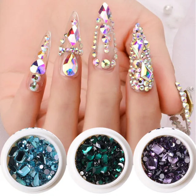 3D Mixed Nail Art Rhinestones Crystal Gems Jewelry AB Flat Back Shiny Nail Art