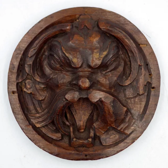 ANTIQUE 19th Century Carved Pine GREEN MAN ROUNDEL