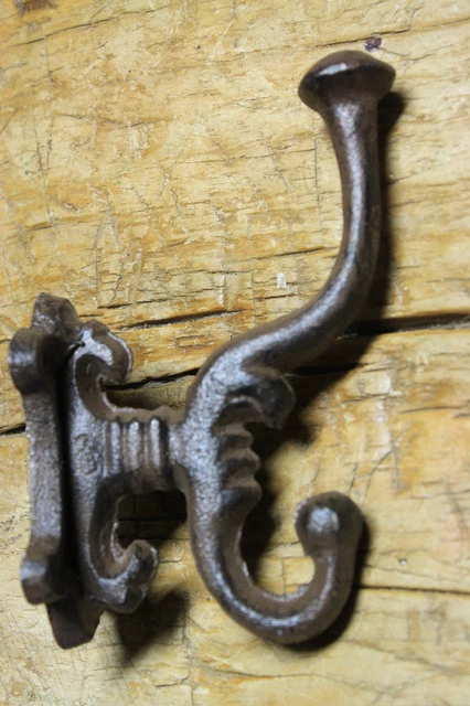 2 Cast Iron HEAVY DUTY Style Coat Hooks Hat Hook Rack Hall Tree Restoration