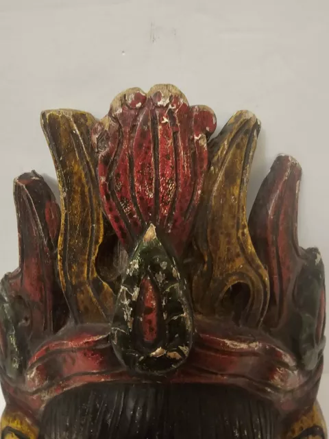 Antique Indian Hand Carved And Painted Wooden Ganesh Elephant God Mask VERY OLD 3