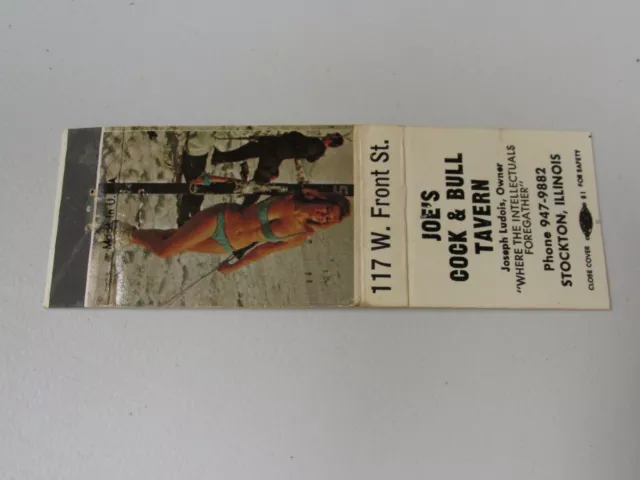 K304 Matchbook Cover Joe's Cock & Bull Tavern Stockton IL Illinois Girlie