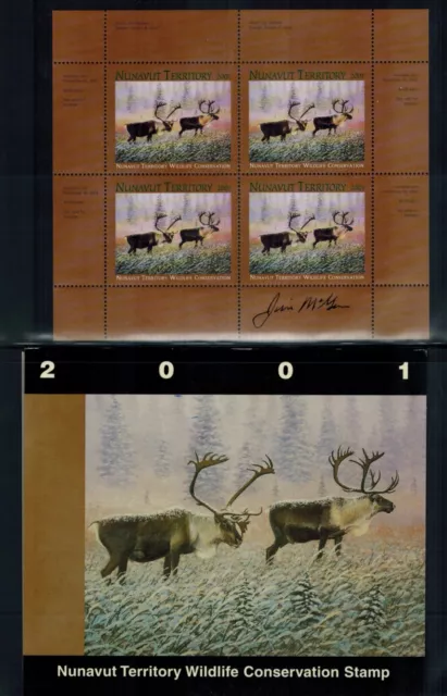 Nunavut Wildlife Conservation Stamps 2001 #NUW3c Pane of 4 Stamps Signed.