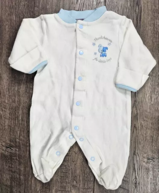 Baby Boy Clothes Vintage Carter's Preemie Thank Heaven Dog Footed Outfit