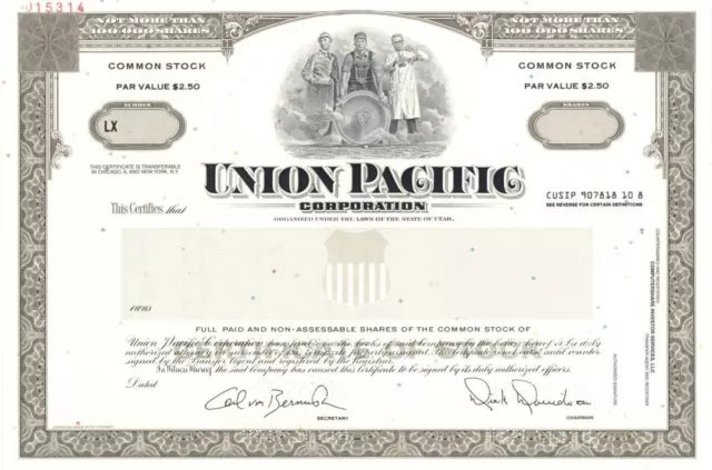 Union Pacific Corp. - Specimen Stock Certificate - Specimen Stocks & Bonds