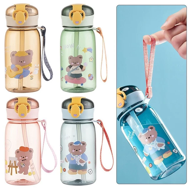 Botella de agua potable con un solo clic para abrir tapas niños taza de paja niños niños niños