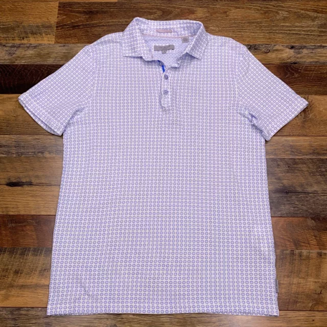 Ted Baker Polo Shirt Mens 2 Extra Small White Blue Circle Dot