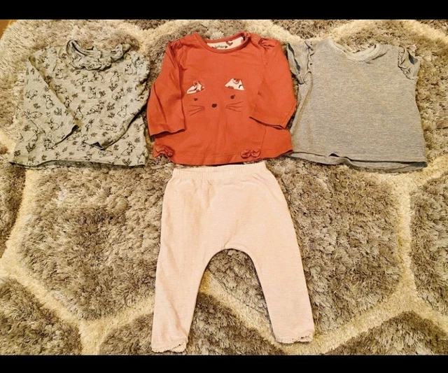 Bundle Cute Baby Girls Clothes 6-9 Months. Long Sleeve Tops & Leggings. Bunny