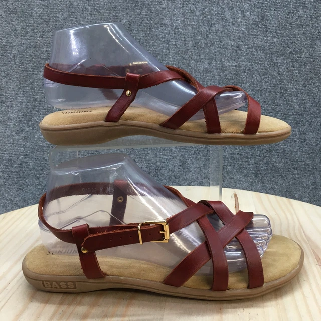 GH Bass & Co Sunjuns Sandals Womens 9M Margie Strappy Flats Brown Leather Buckle
