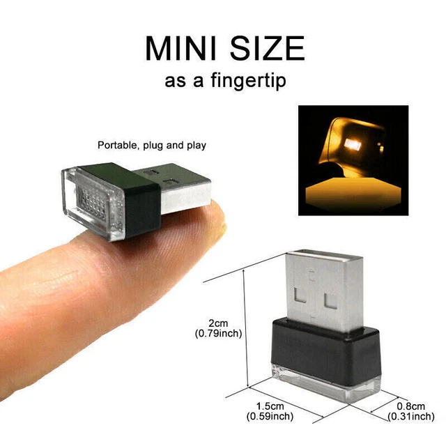 5x Yellow Accessory Mini LED USB Car Interior Light Neon Atmosphere Ambient Lamp