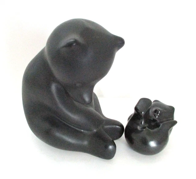 Pigeon Forge Pottery Large Black Bear & Cub Figurines Pair by D. Ferguson