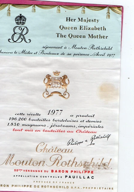 Étiquette De Vin Château Mouton Rothschild Pauillac 1977 - Décorée - France