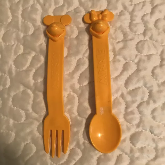 Tupperware Disney Spoon & Fork Set Mickey & Minnie Mouse  6" Yellow New