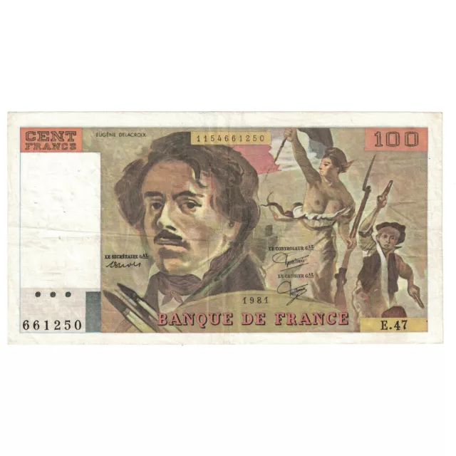 [#634668] France, 100 Francs, Delacroix, 1981, E.47, AU, Fayette:69.5, KM:154, b