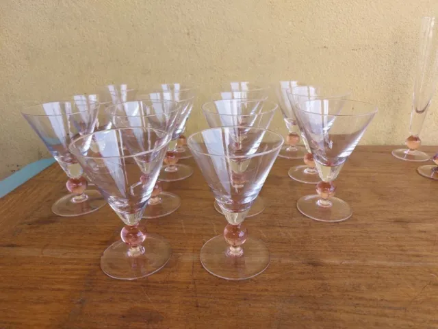 Servizio 14 Bicchieri In Vetro Soffiato Trasparente E Rosa Acqua Vino