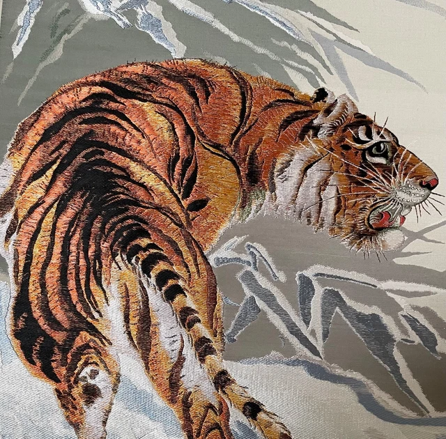 Vintage Chinese Silk Woven Tapestry Textile Tiger Portrait Hangzhou 38 X 16.5"