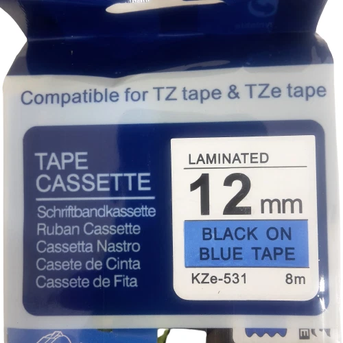 KZe-531 2er-Packungen SCHWARZ AUF BLAU BAND kompatibel für TZ/TZe Band 12 mm x 8 m