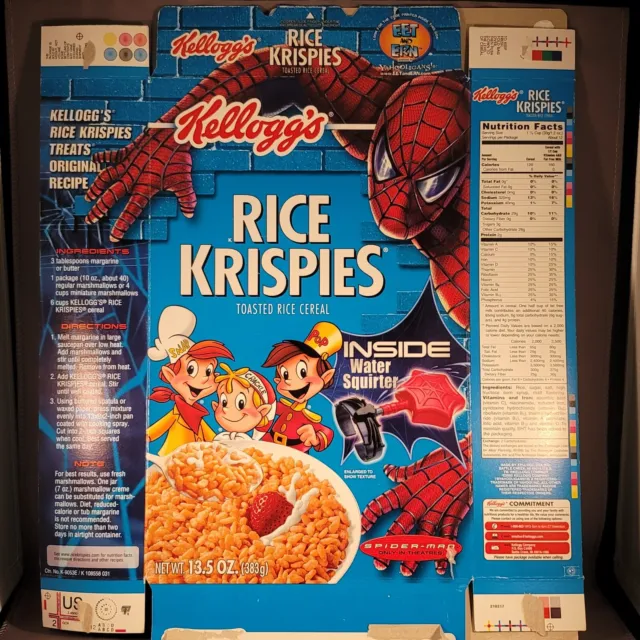2002 Kelloggs Cereal SPIDER MAN Promotional Box Rice Krispies Empty Box