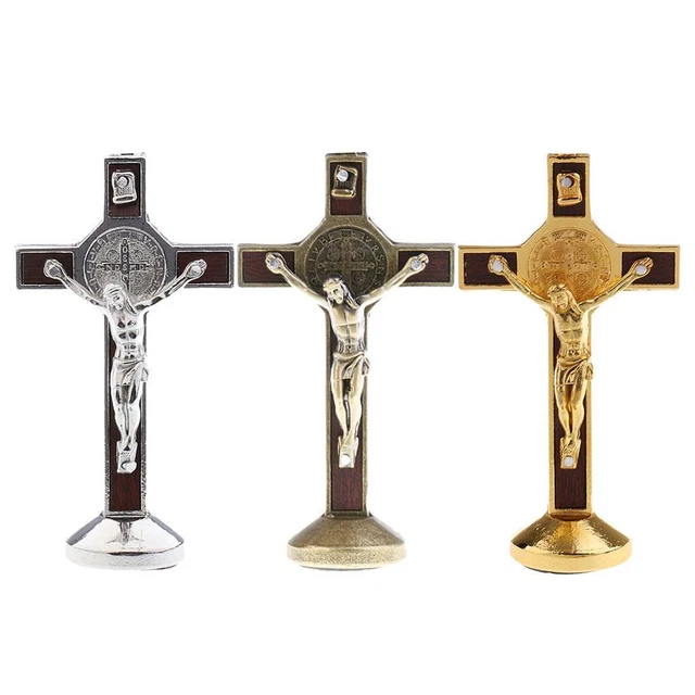 2 Statues Crucifix Jésus Christ – Décoration Voiture, Maison Ou Chapelle, En Or Et Bronze - 8