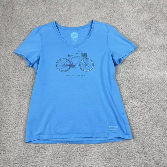 Life Is Good Mobile Device Bike Top Women Small S Blue Crusher Tee Classic Fit