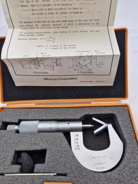 M MITUTOYO Micromètre touche fixe prismatique pour outil 3 lèvres 1-15mm 114-101