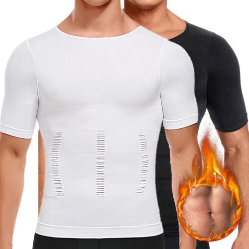 MEN'S COMPRESSION T-SHIRT Belly Waist Boobs Slimming Body Shaper Vest ...