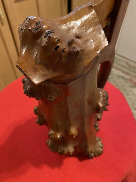 Hand Carved Wooden Stein Vintage Rare Tree Trunk  frog face ?